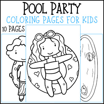 Pool party coloring pages for kids summer morning work by mind games studio