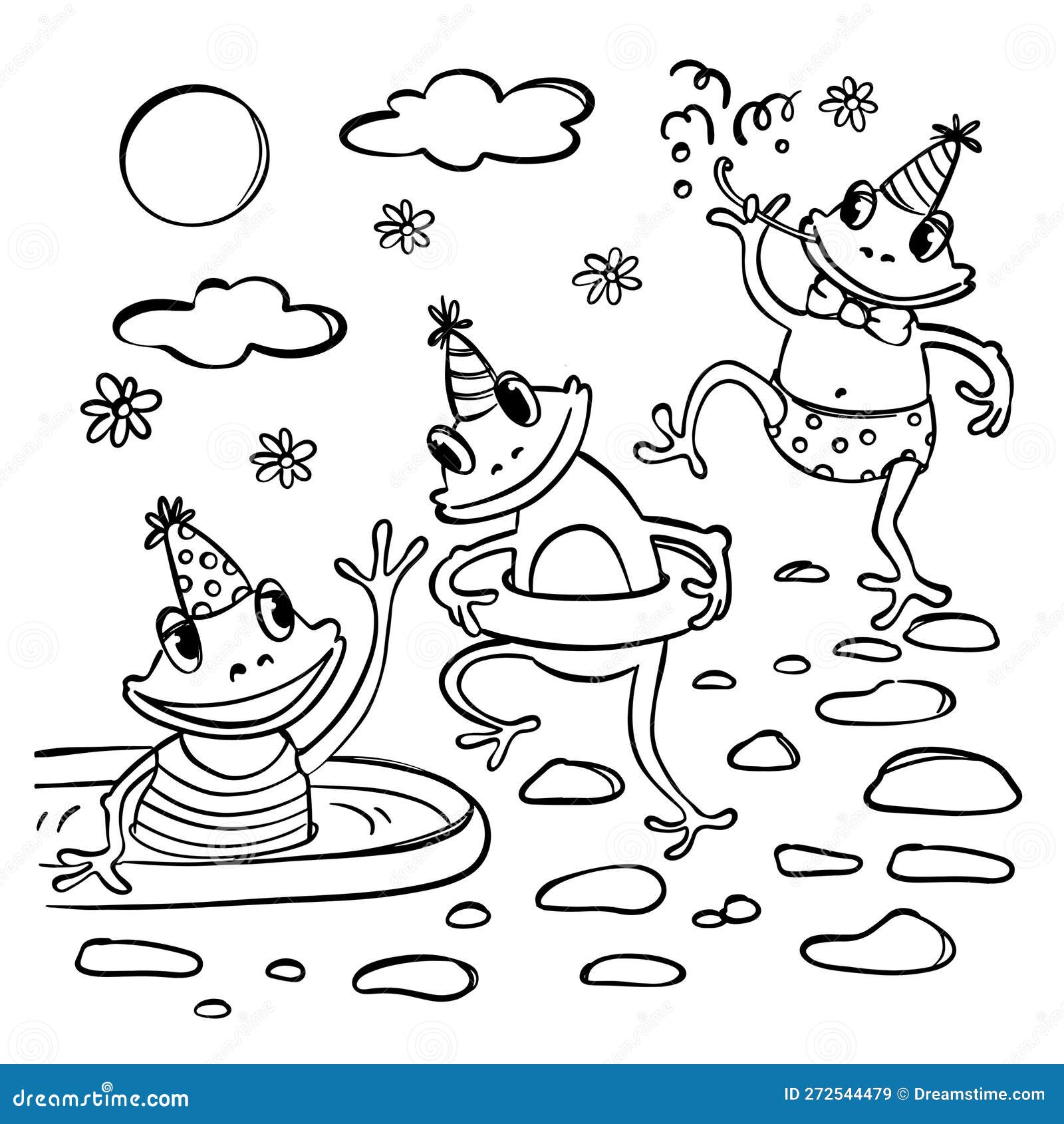 Frog pool party coloring book cartoon vector illustration stock vector