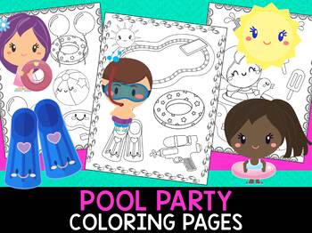 Pool party summer coloring pages