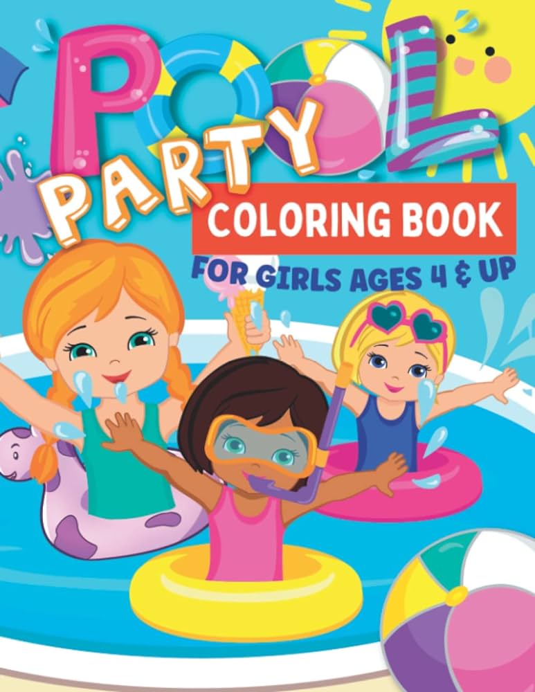 Pool party coloring book for girls ages up cute easy to colour designs of friends enjoying fun in the sun swimming by vievila prints