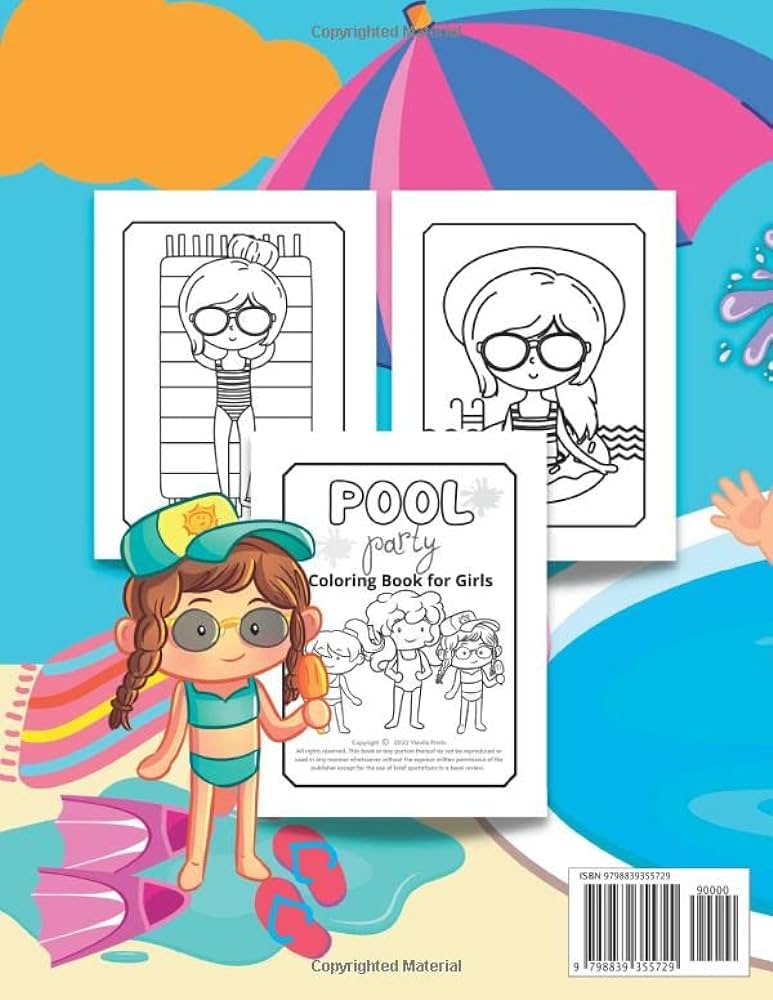 Pool party coloring book for girls ages up cute easy to colour designs of friends enjoying fun in the sun swimming by vievila prints