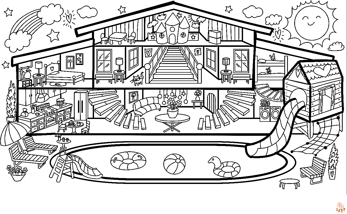 Dive into fun with swimming pool coloring pages