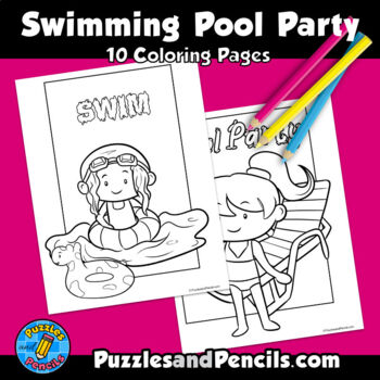 Swimming pool party word search puzzles coloring pages bundle