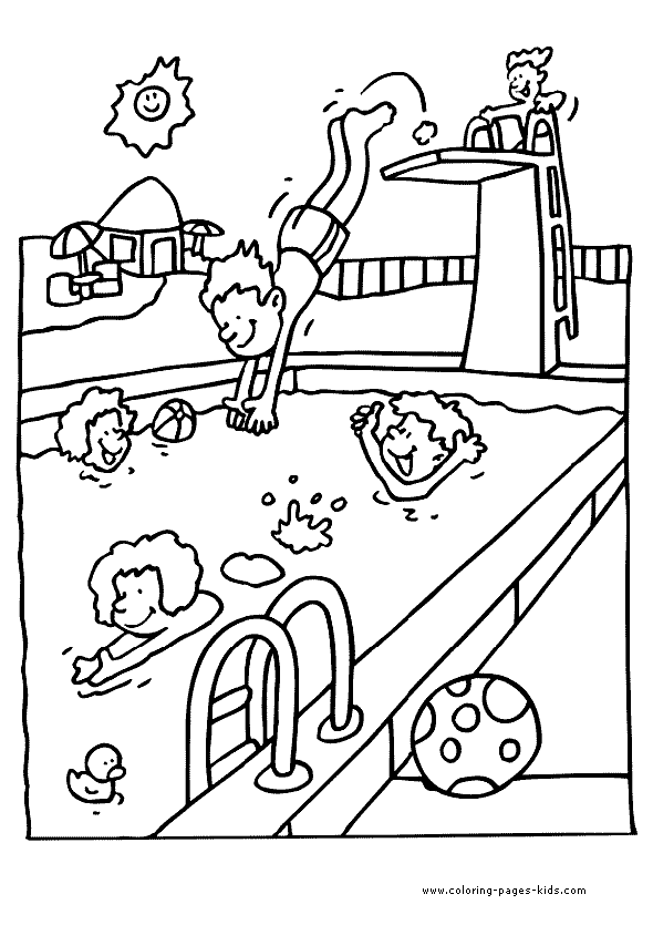 Summer fun at the pool coloring page