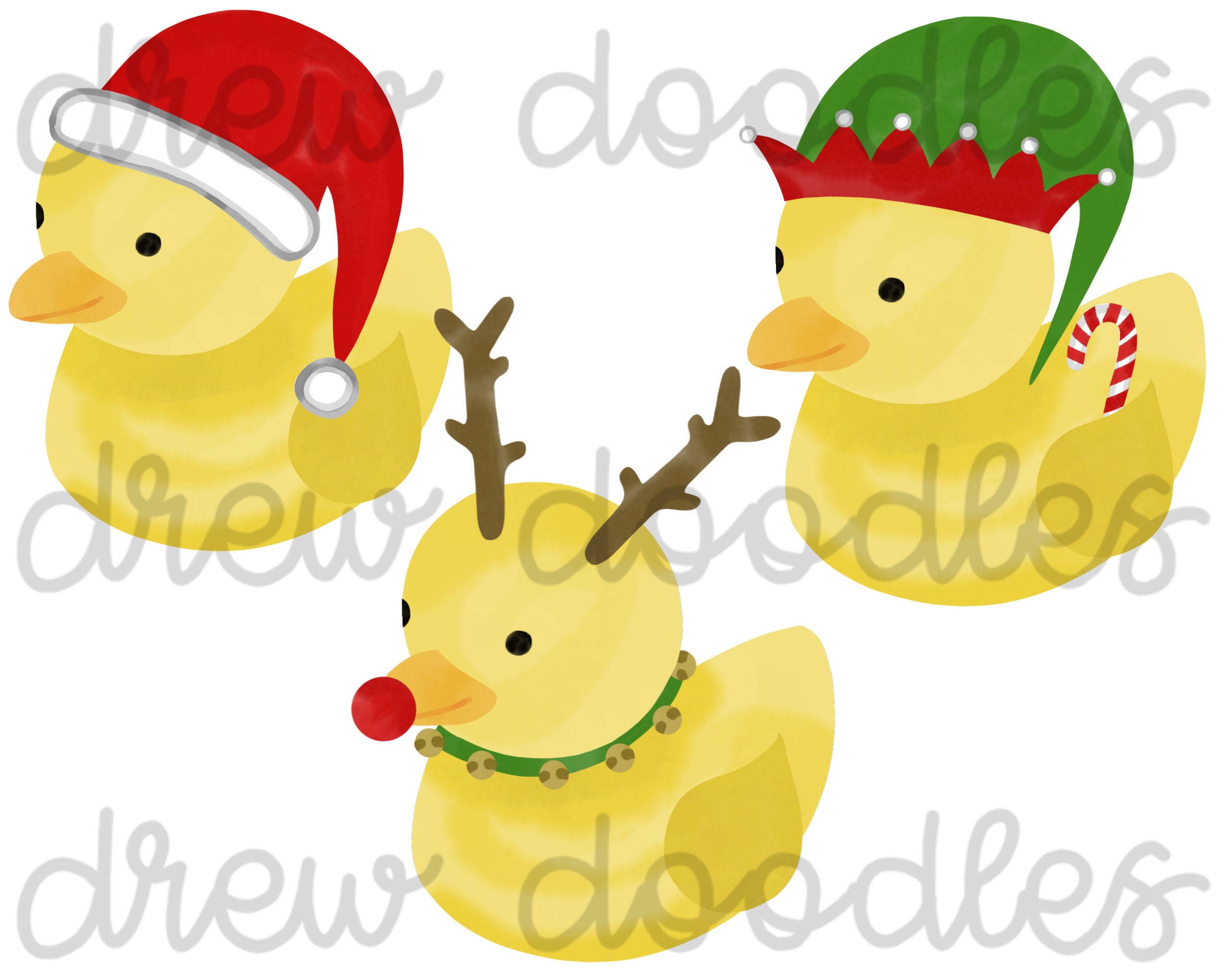 Watercolor christmas rubber ducks digital clip art set instant download instant download