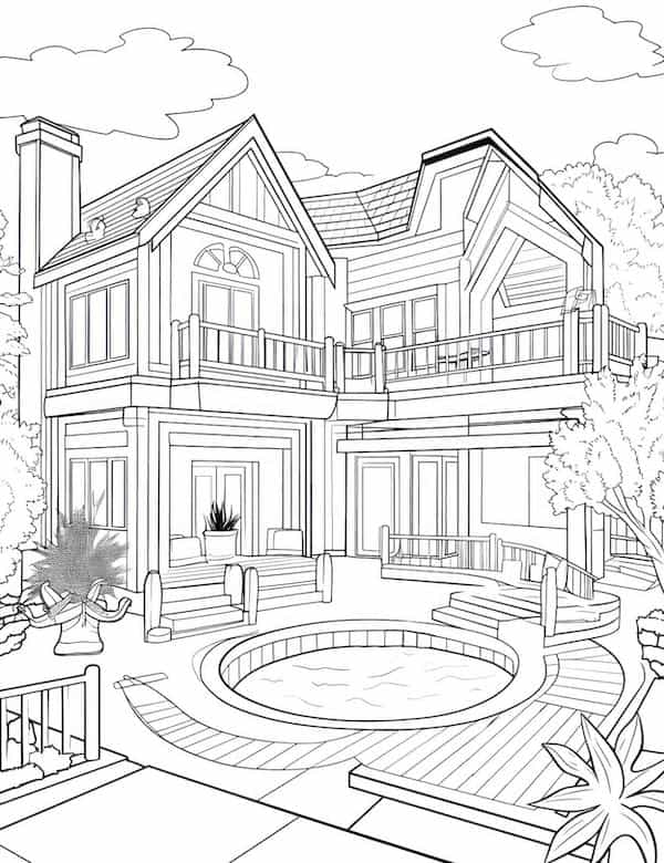 House coloring pages for adults and kids