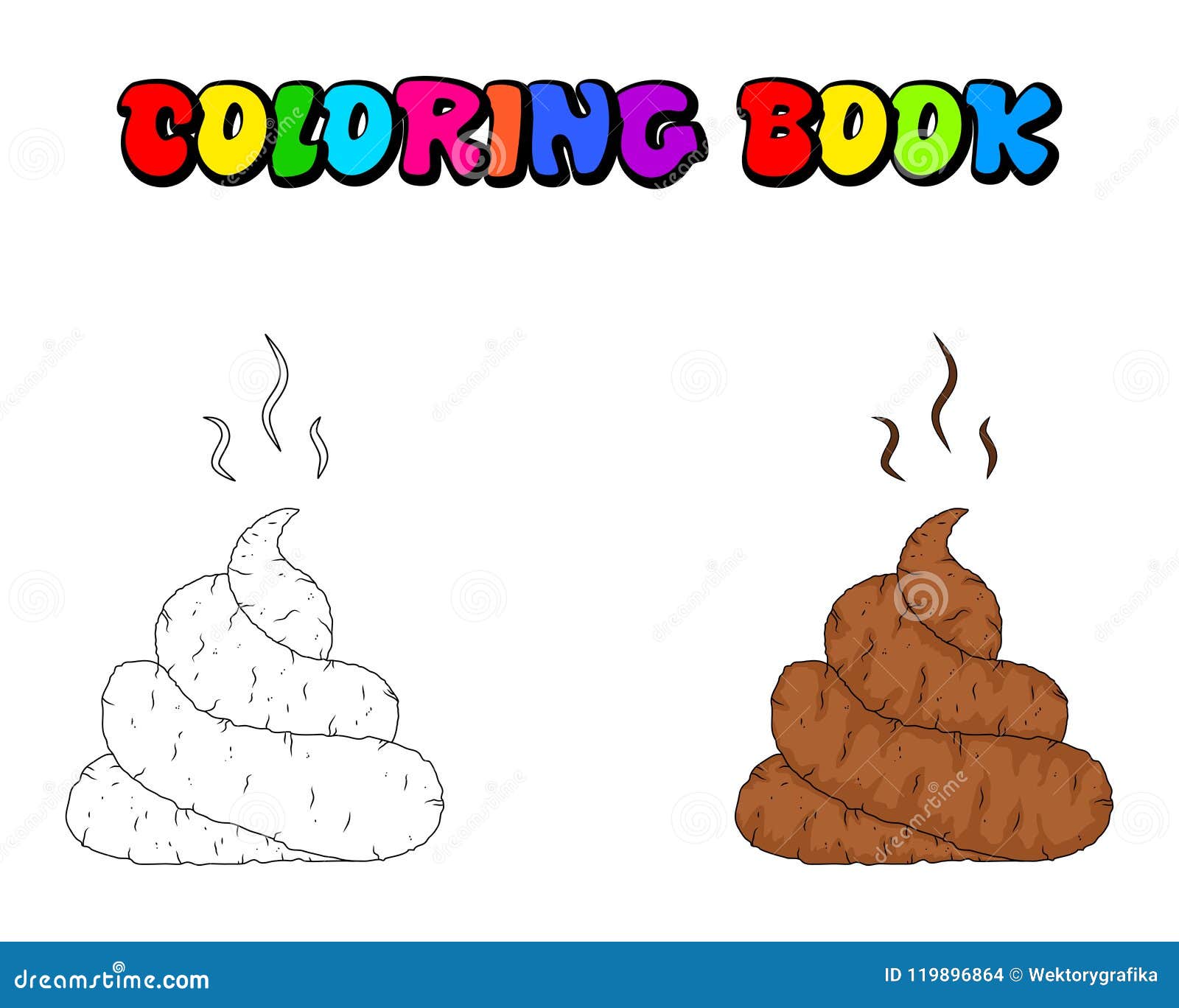 Cartoon poop shit coloring book isolated on white background stock vector