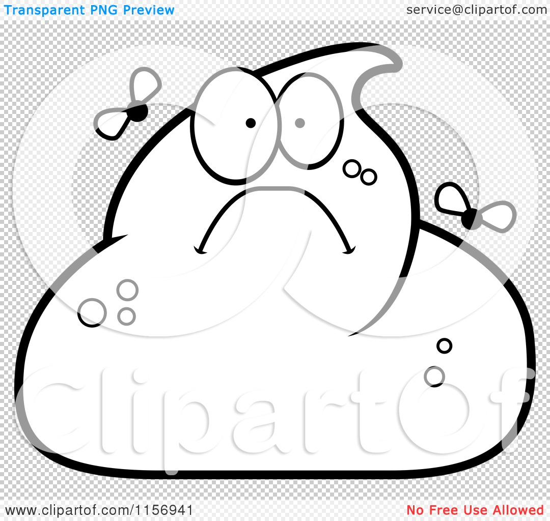 Cartoon clipart of a black and white stinky pile of poop character