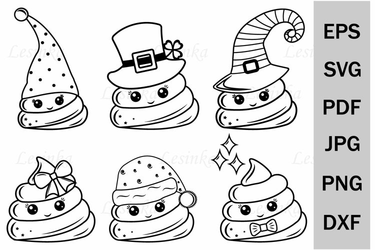 Set of kawaii poop characters svg file for cutting doodle