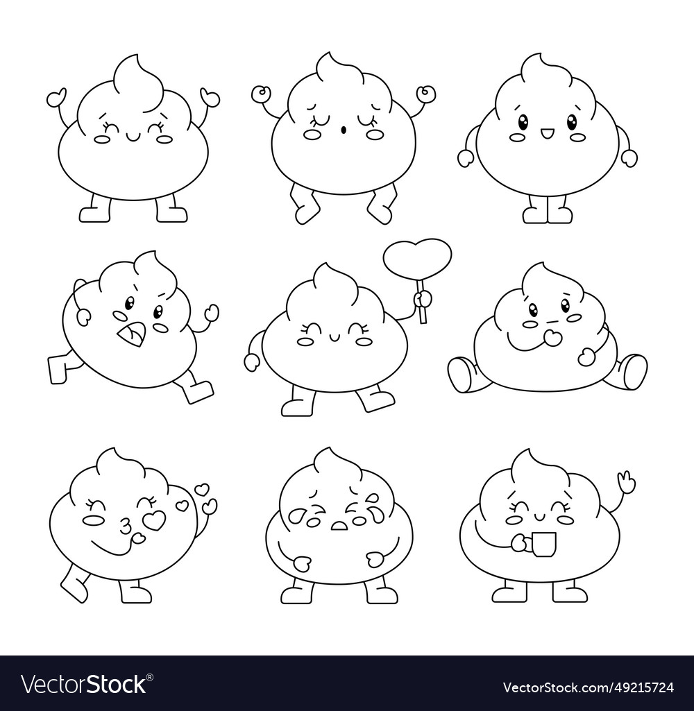 Cute funny poop with arms and legs coloring page vector image