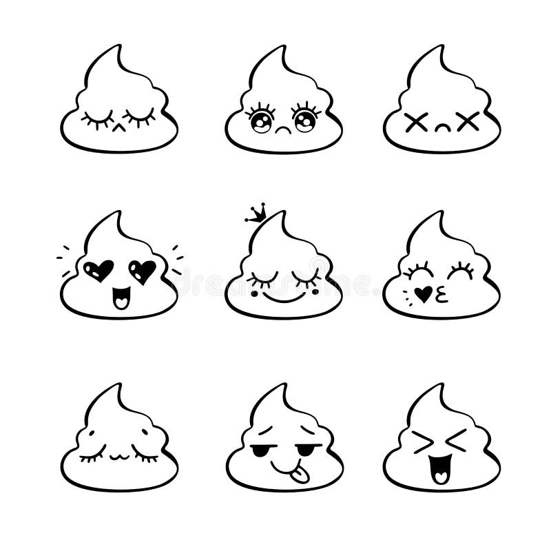 Poop emoji face icons signs cartoon shit stock vector