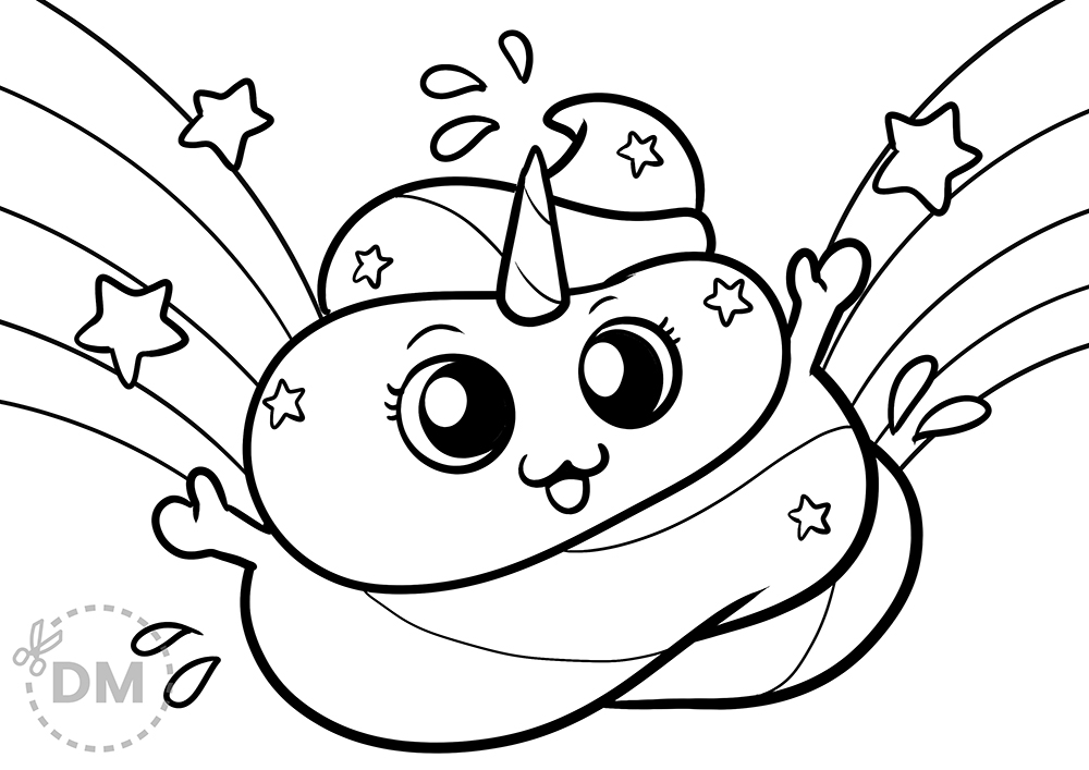 Cool unicorn poop emoji coloring page for kids