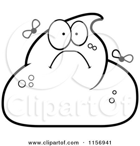 Cartoon clipart of a black and white stinky pile of poop character