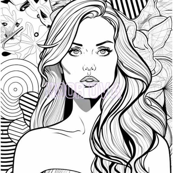 Coloring therapy for fans of retro style printable pop art pages of ss fashiondigital download png