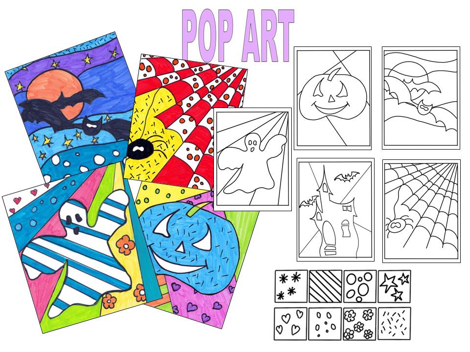 Halloween pop art coloring pages teaching resources