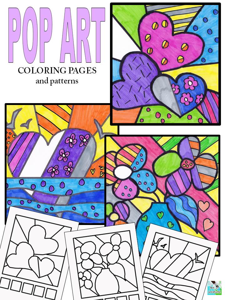 Coloring pages and patterns pop art heart and flowers teaching resources