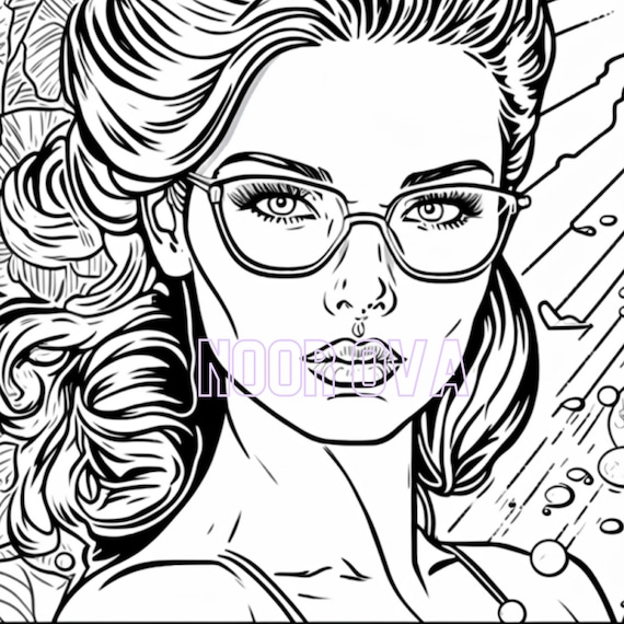 Brighten up your day with printable pop art coloring pages of vintage fashion and classic beautydigital download png