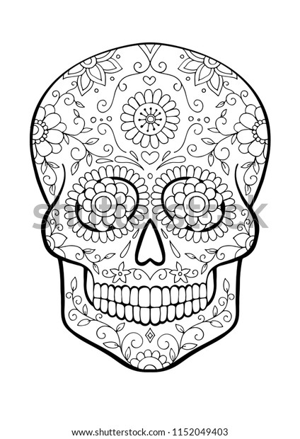 Sugar skull coloring page stock vector royalty free