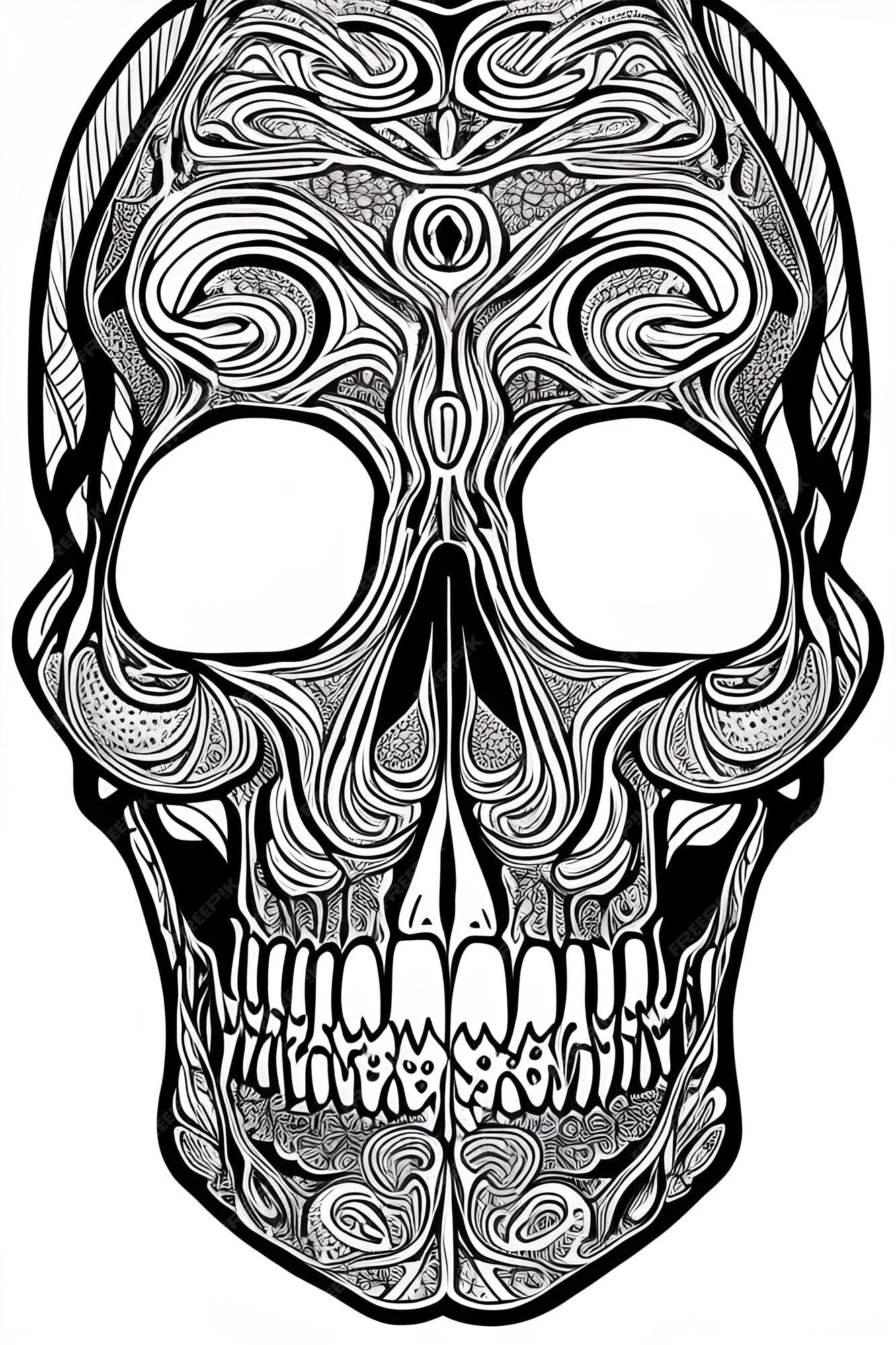 Premium photo coloring page of a human skull for kdp coloring books for adults