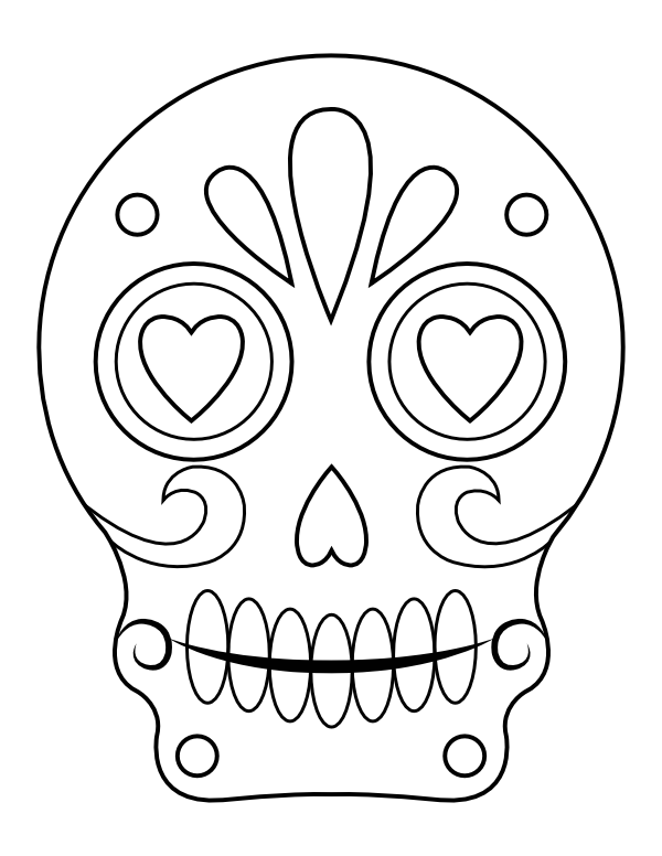 Printable sugar skull with heart eyes coloring page
