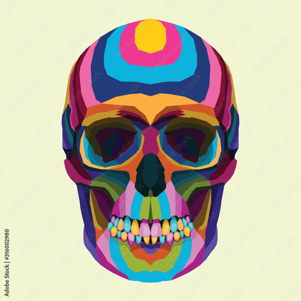 Colorful skull art coloring book pop art portrait vector illustration vector