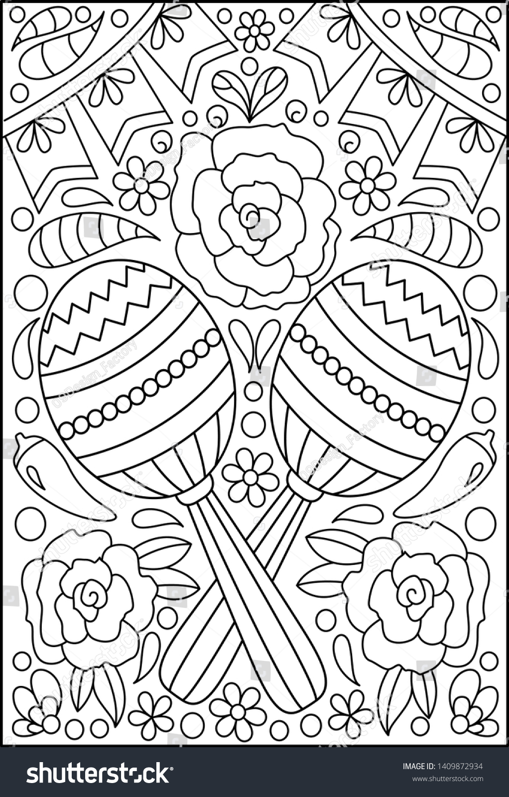 Hand drawn mexican sugar skulls coloring stock vector royalty free