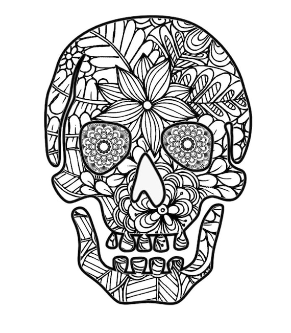 Zentangle skull pdf coloring page