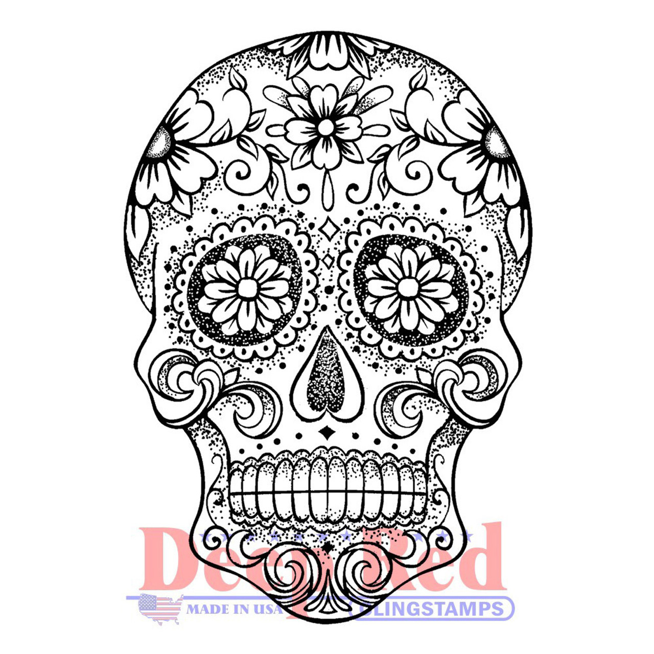Deep red stamps sugar skull rubber cling stamp