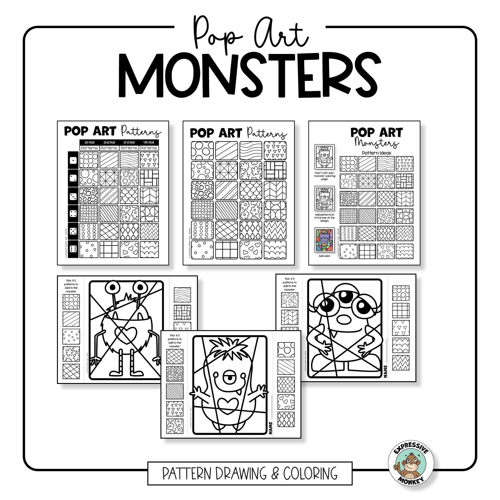 Pop art monster coloring pages