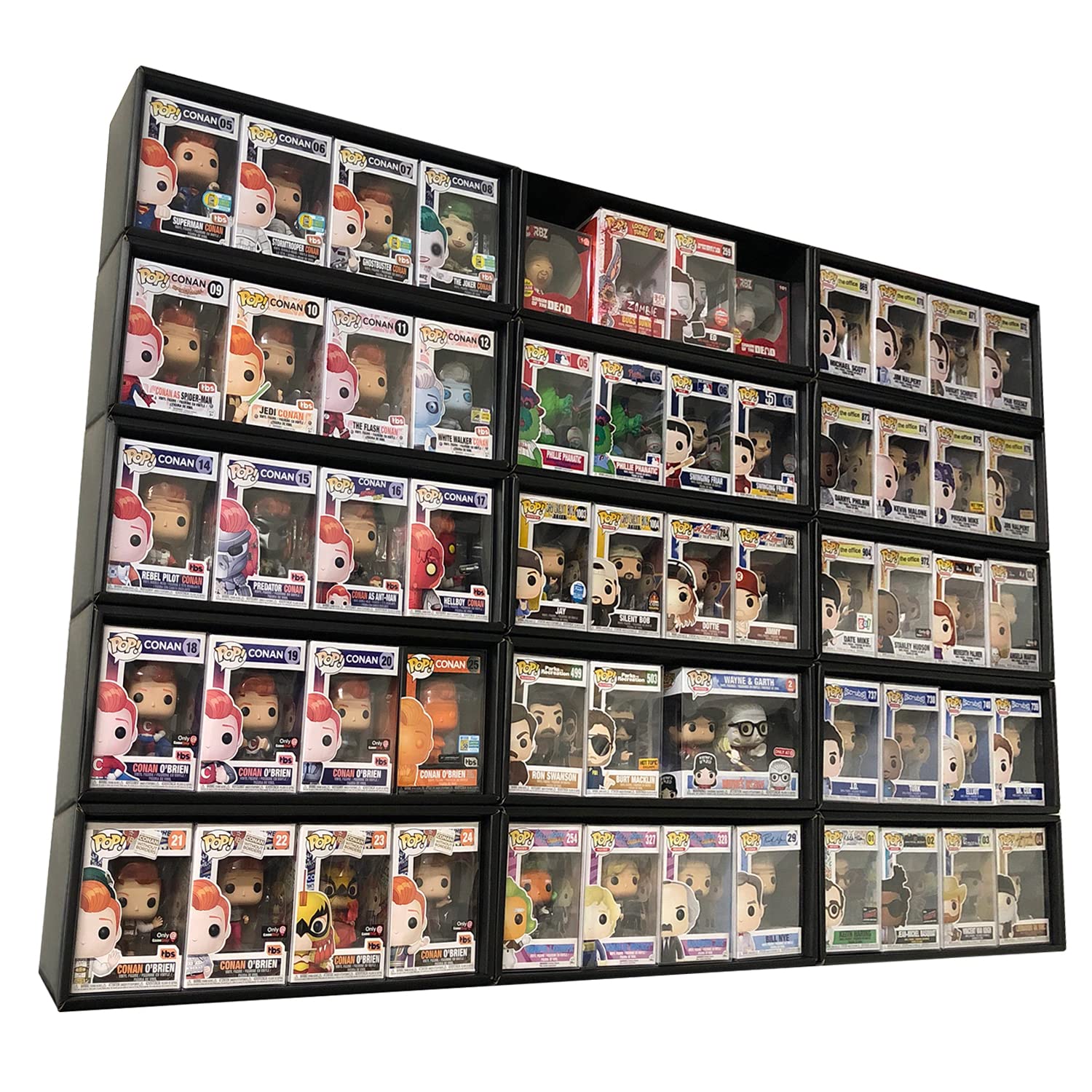 Single row in box display cases for in funko pop collectible toy figures black cardboard toys games