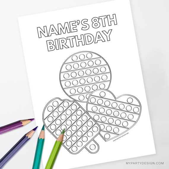 Pop party coloring page fidget birthday activity tween girl or boy party decor instant download printable editable pdf