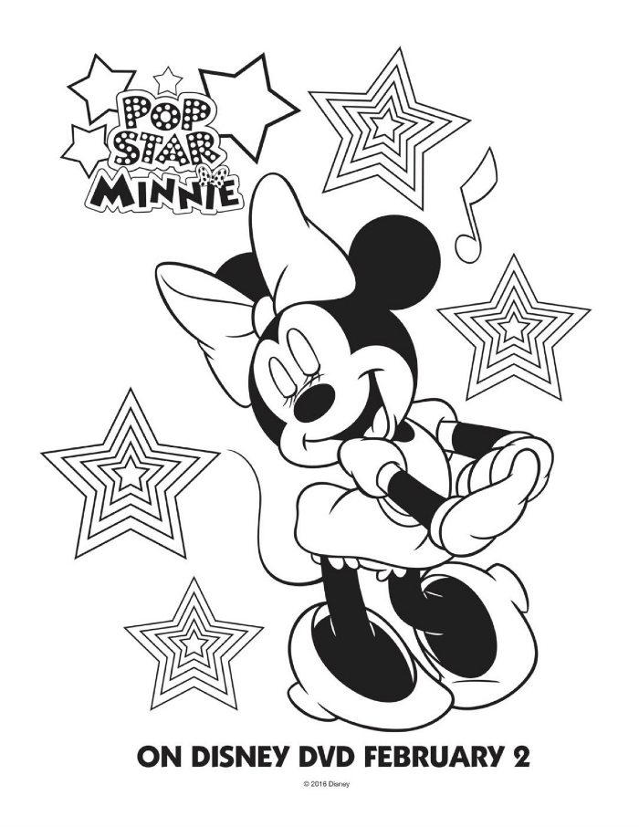 Disney free pop star minnie printable coloring page