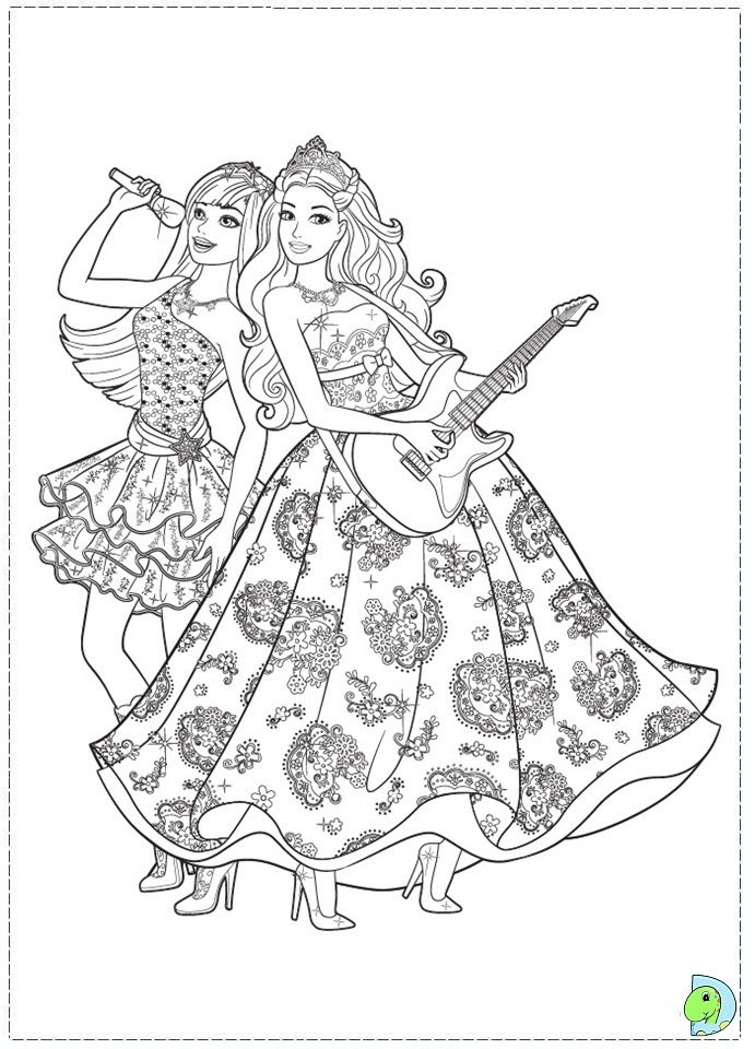 Printable barbie and popstar coloring page