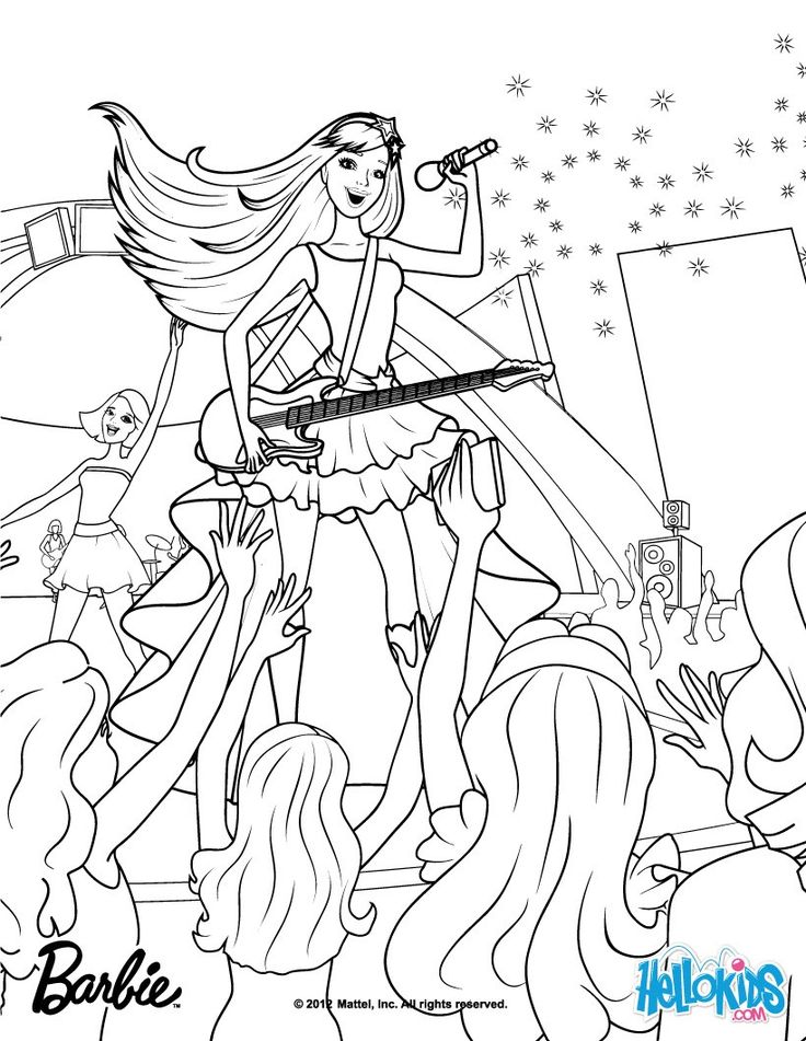 Printable barbie and popstar coloring page