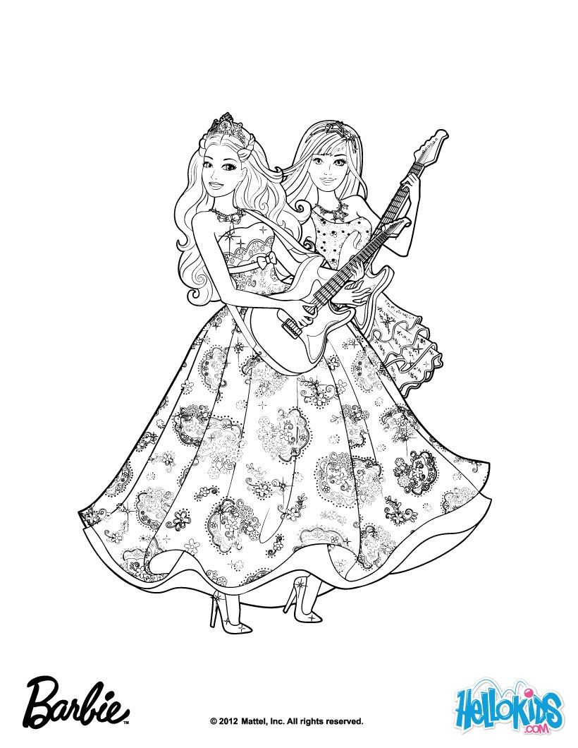 Popstars barbie coloring page more barbie the princess the popstar coloring pages on hellokids barbie coloring princess coloring princess coloring pages