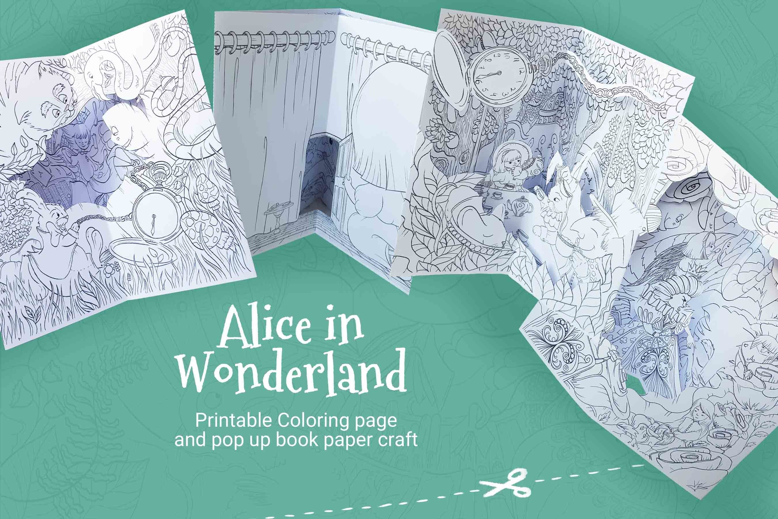 Alice in wonderland pop up book coloring pages