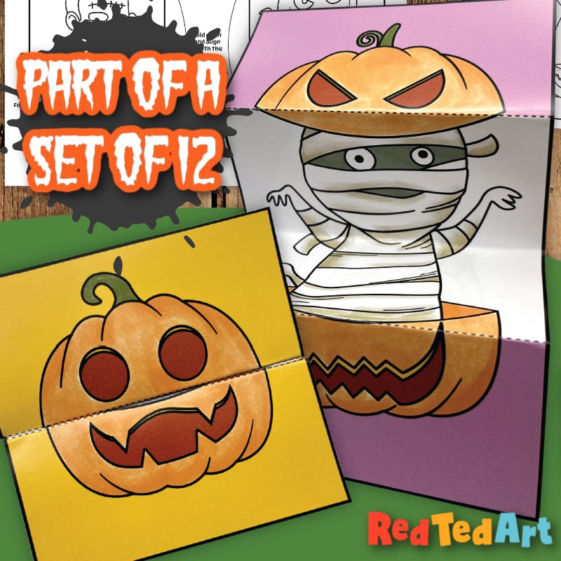 Halloween coloring page surprise mummy pop up