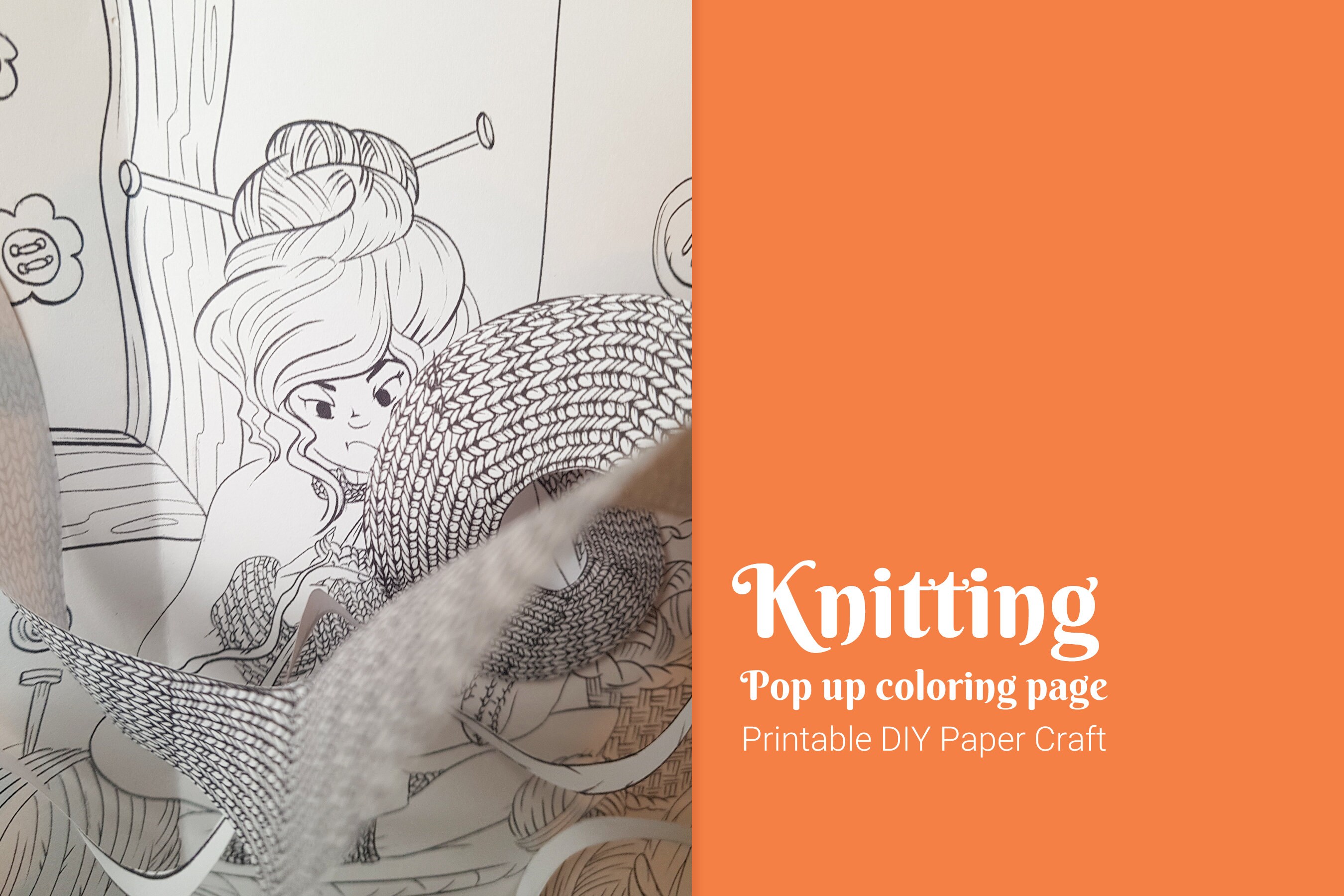 Buy d popup coloring page with girl knitting knitting lover papercraft easy adults coloring page d paper activity online in india