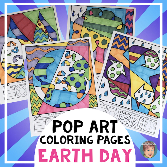 Earth day coloring sheets pop art style