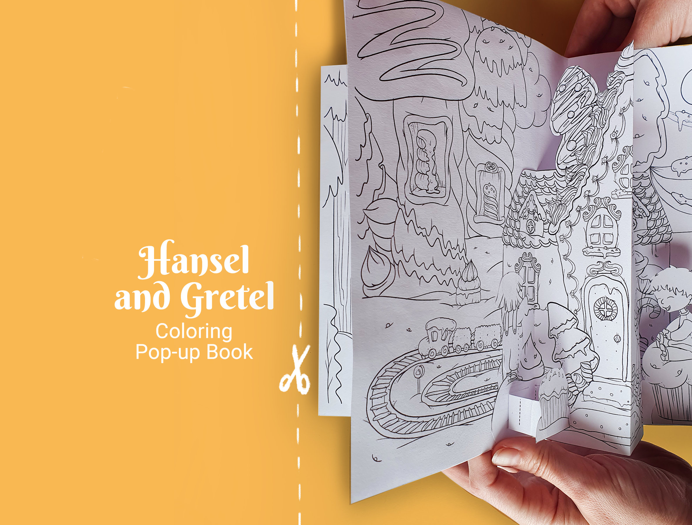 Hansel and gretel popup coloring pages kit printable gift for kids and adults family activity papercraft gift for kids and parents