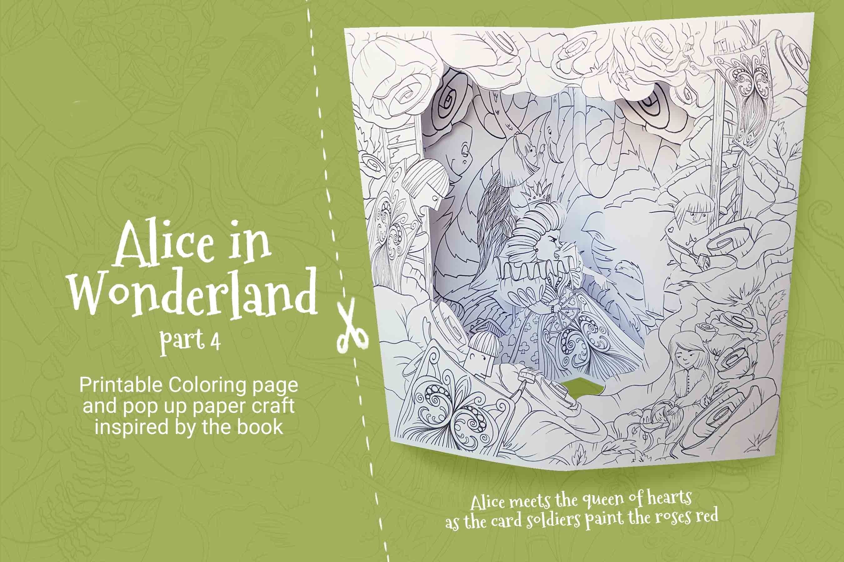 Alice in wonderland pop up coloring pages