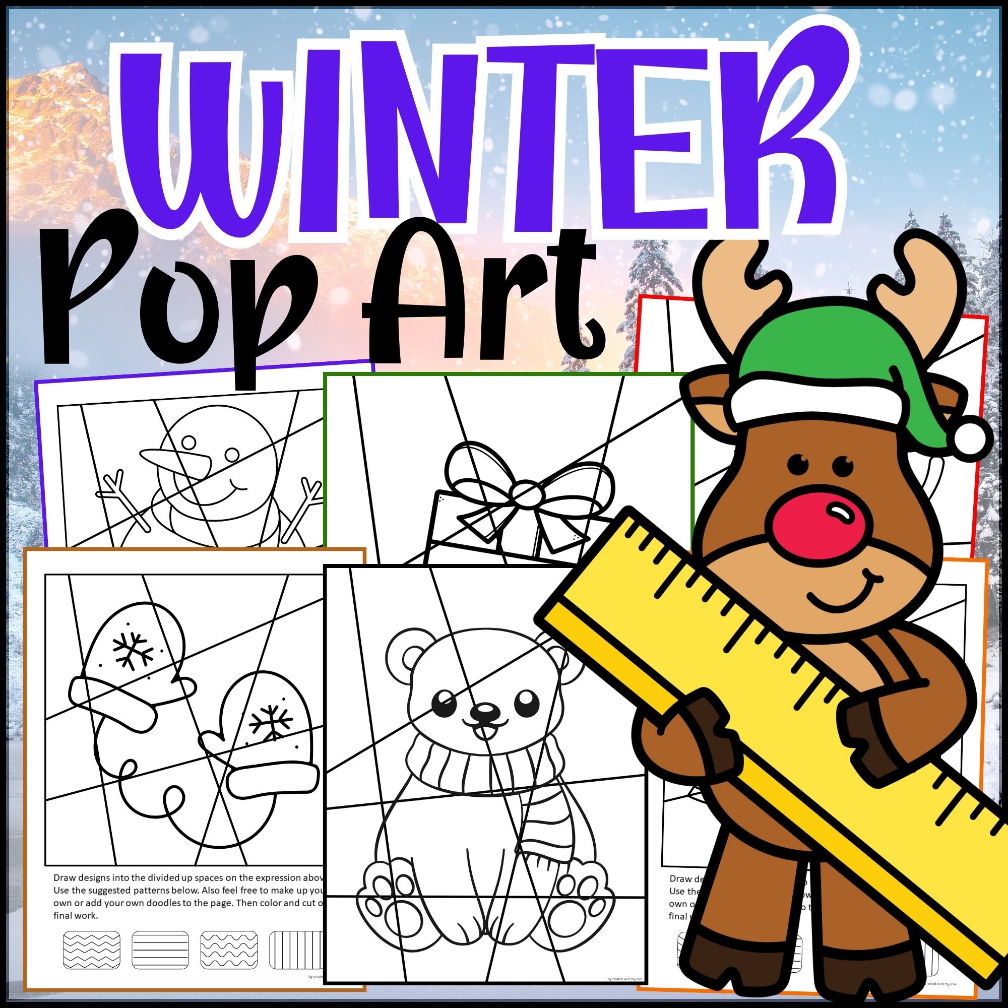 Winter christmas pop art project creative coloring pages activity made by teachers