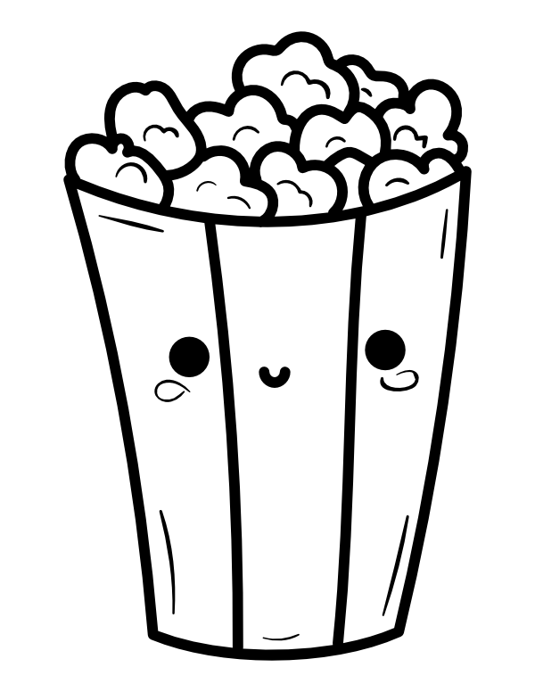 Printable kawaii popcorn coloring page