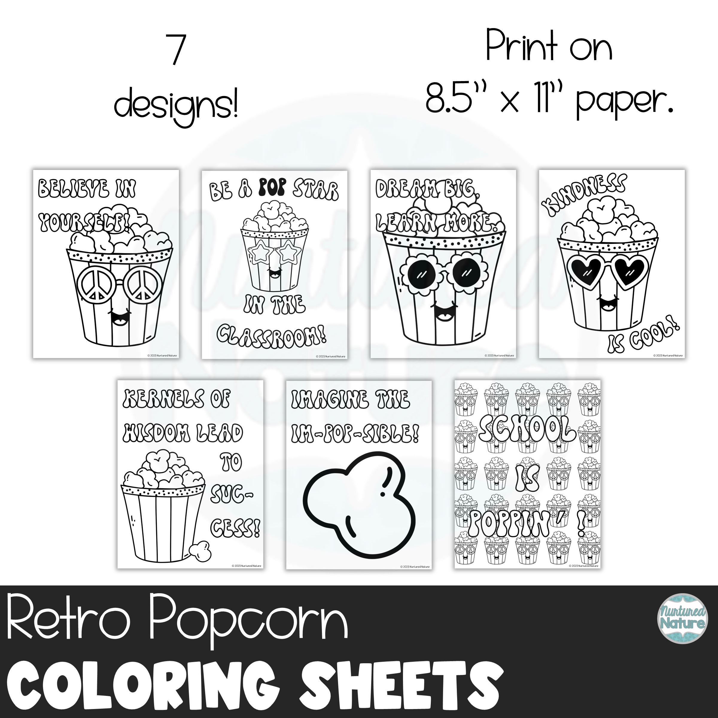 Retro popcorn coloring pages for back to school