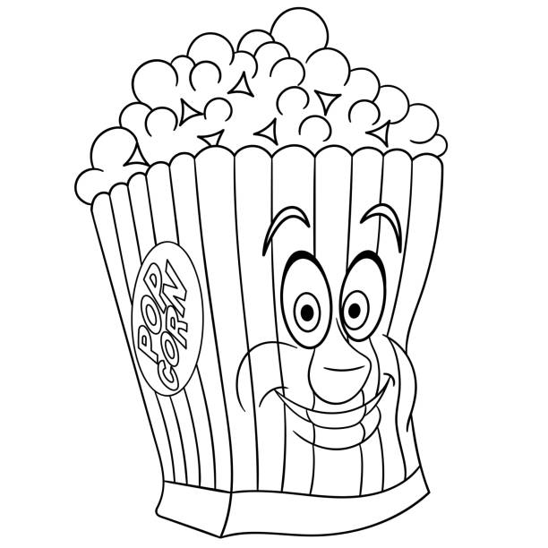 Coloring page of popcorn stock illustration