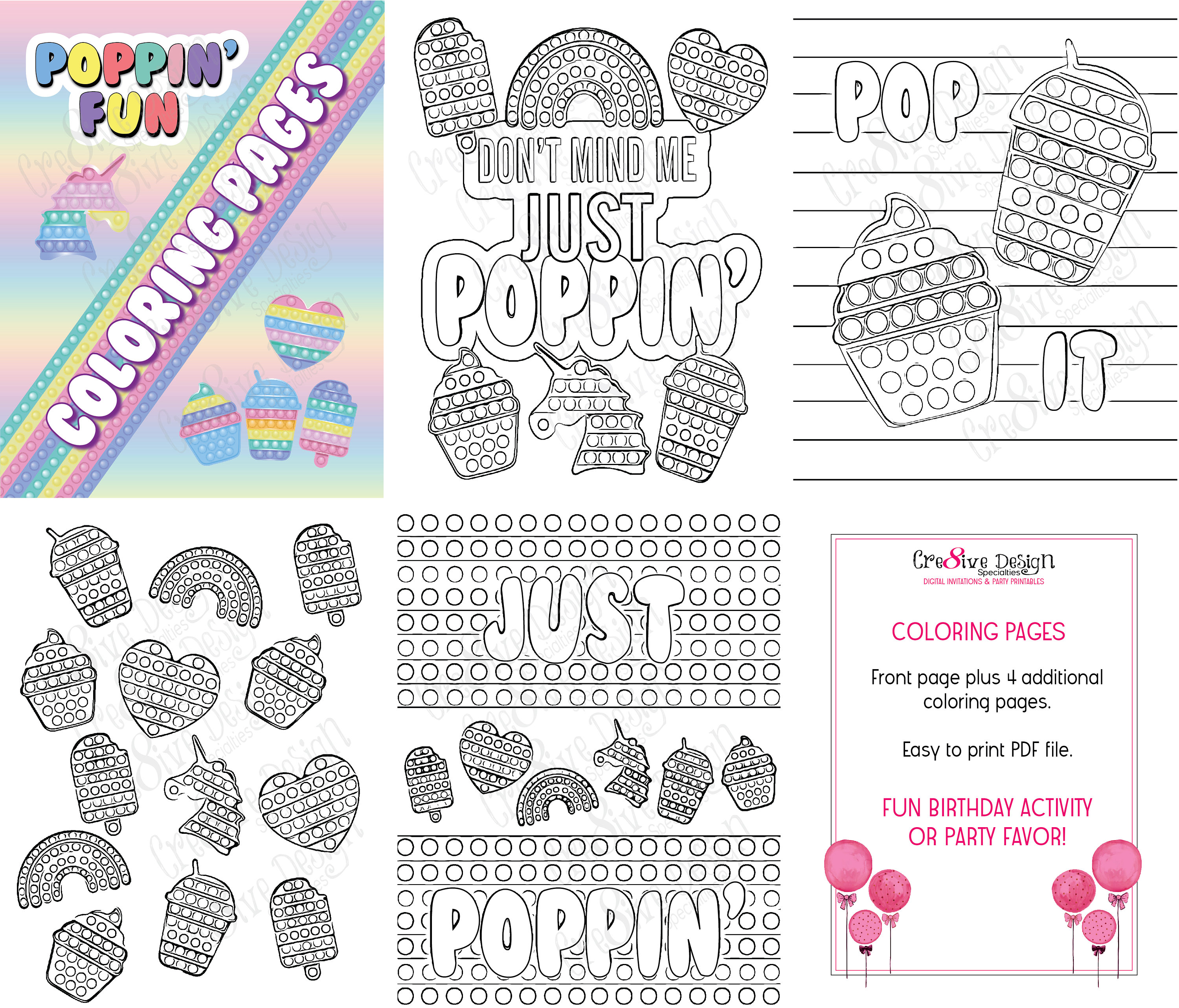 Pop it coloring pages pop it party favors pop it coloring bubble pop birthday pop pop it party pop it fidget favors instant download