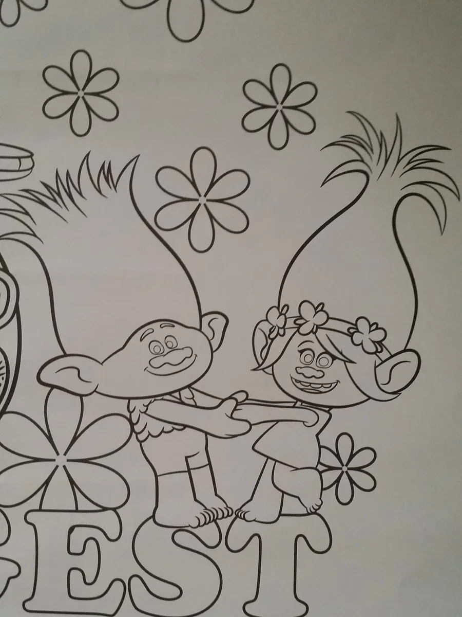 Trolls coloring poster poppy branch in x in troll doll broppy black white