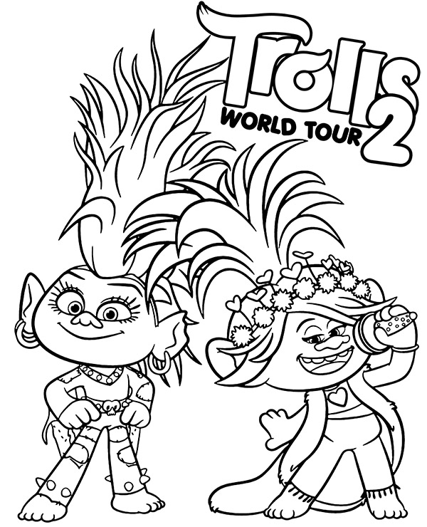 Poppy and barb coloring page trolls