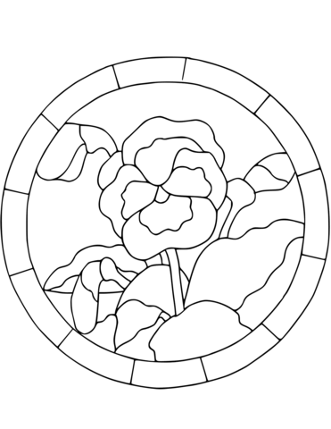 Stained glass pansy flower coloring page free printable coloring pages