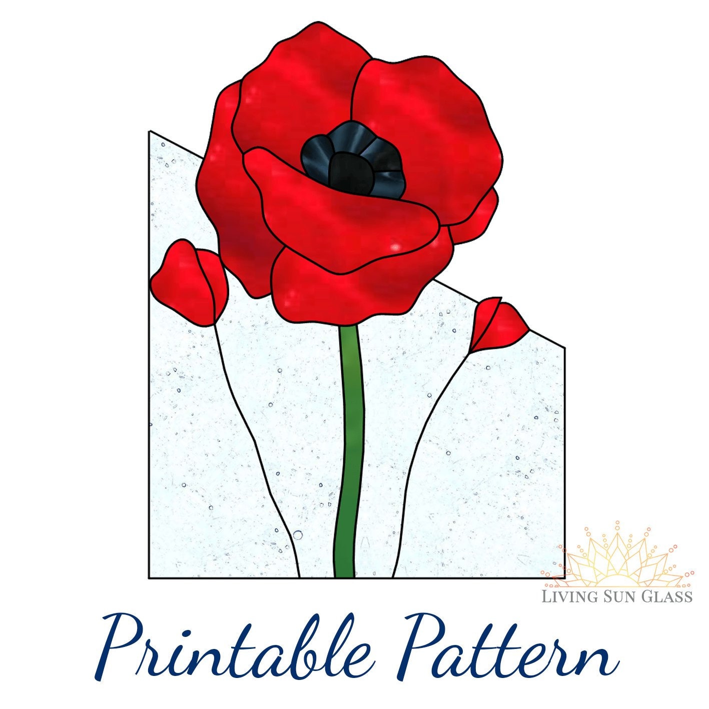 Stained glass poppy pattern digital download pdf stained glass flower template instant download